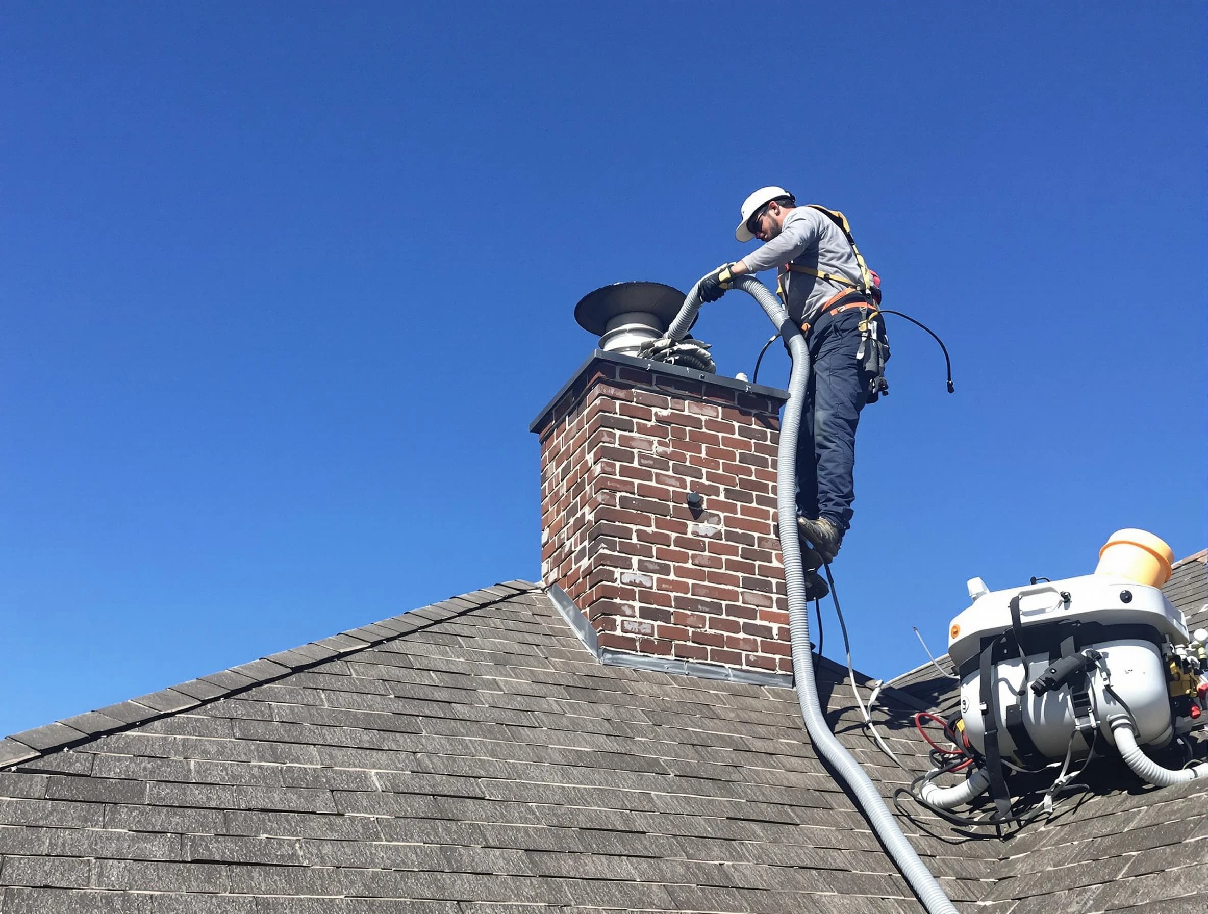Dedicated Ashland Chimney Sweep team member cleaning a chimney in Ashland, VA