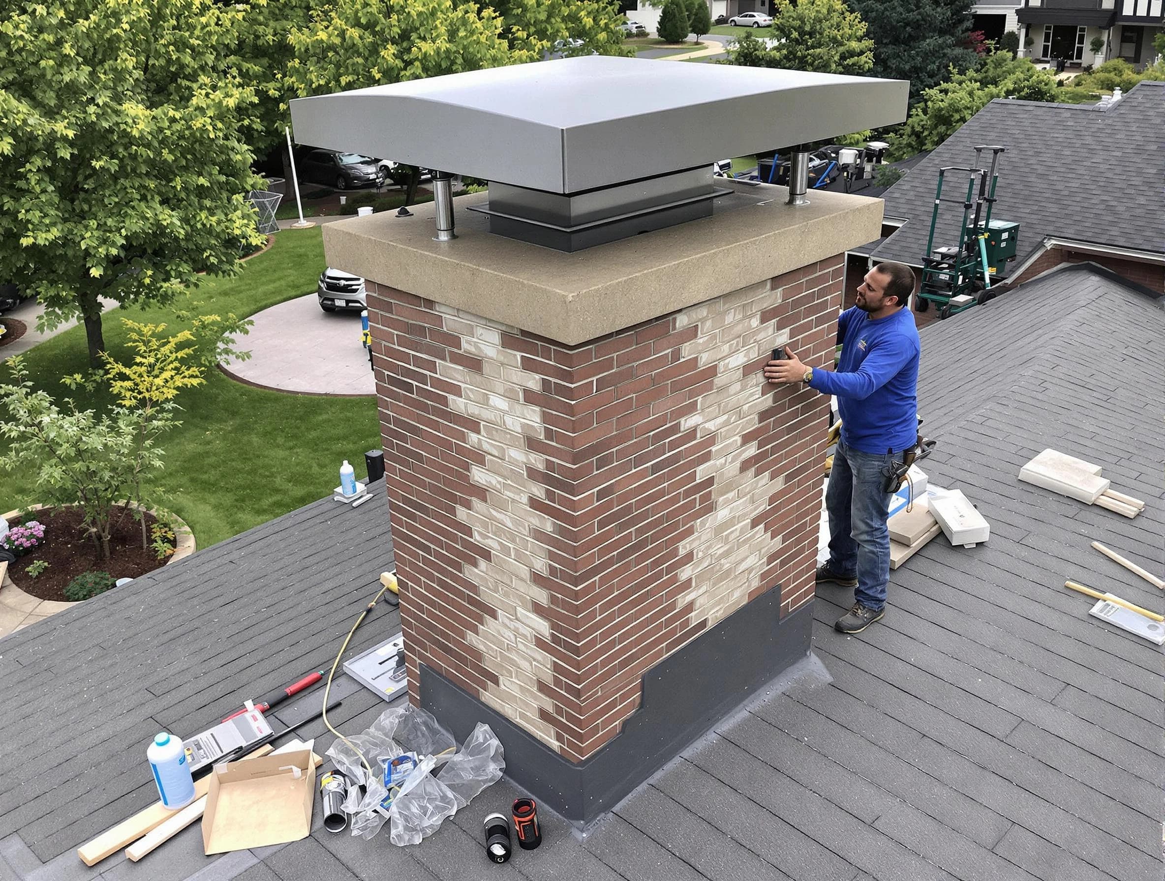 Ashland Chimney Sweep team working on a custom chimney remodel in Ashland, VA