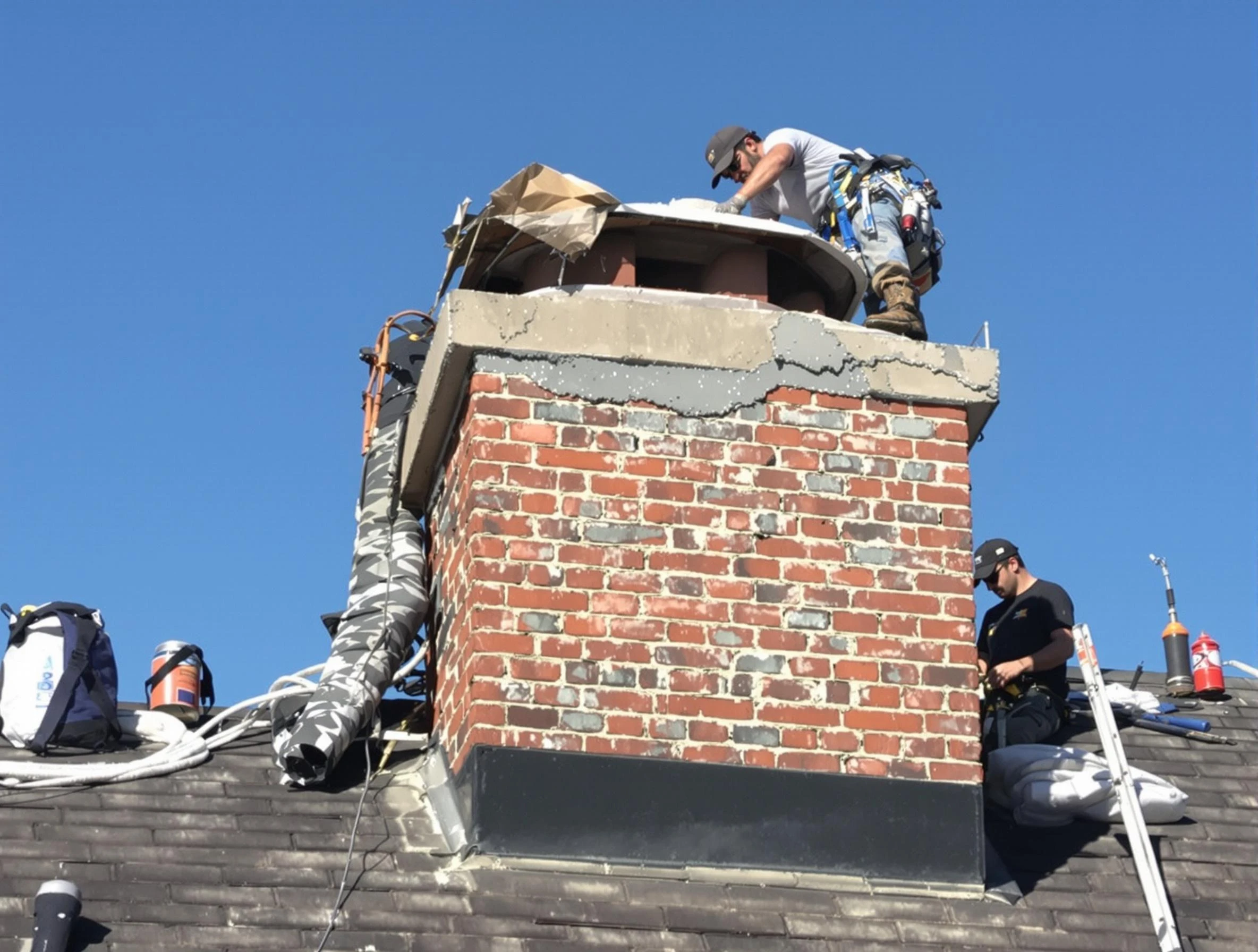 Ashland Chimney Sweep installing a custom chimney crown in Ashland, VA